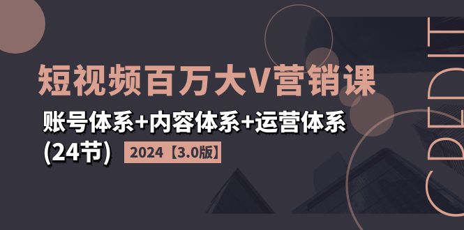 （11795期）2024短视频·百万大V营销课【3.0版】账号体系+内容体系+运营体系(24节)-轻创淘金网